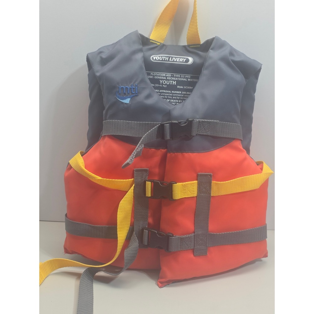 MTI Youth Livery Life Jacket Type III PFD 50-90 lbs Orange Grey 1C2EB#